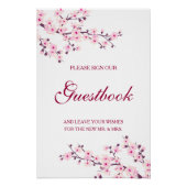 さくらんぼブロッサムピンク結婚ホワイトのゲストブック ポスター (正面)