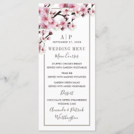 さくらんぼブロッサムピンク結婚ホワイトのメニューカード メニュー