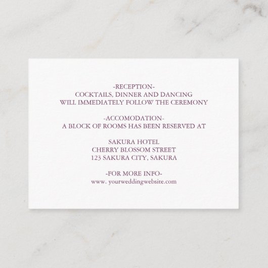 さくらんぼブロッサムピンク結婚ホワイト詳細 エンクロージャーカード