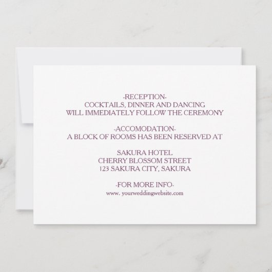さくらんぼブロッサムピンク結婚ホワイト詳細 招待状 (裏面)