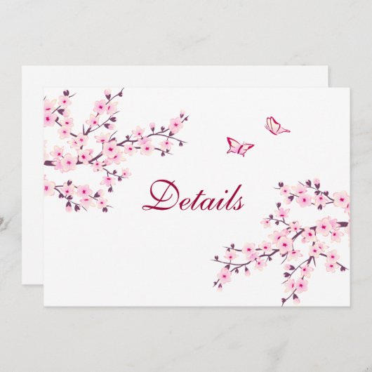 さくらんぼブロッサムピンク結婚ホワイト詳細 招待状 (正面/裏面)