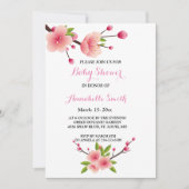さくらんぼブロッサムピンク緑のフローラベビーシャワー 招待状 (正面)