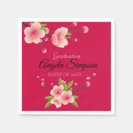 さくらんぼブロッサムピンク緑フローラ卒業パーティー スタンダードカクテルナプキン