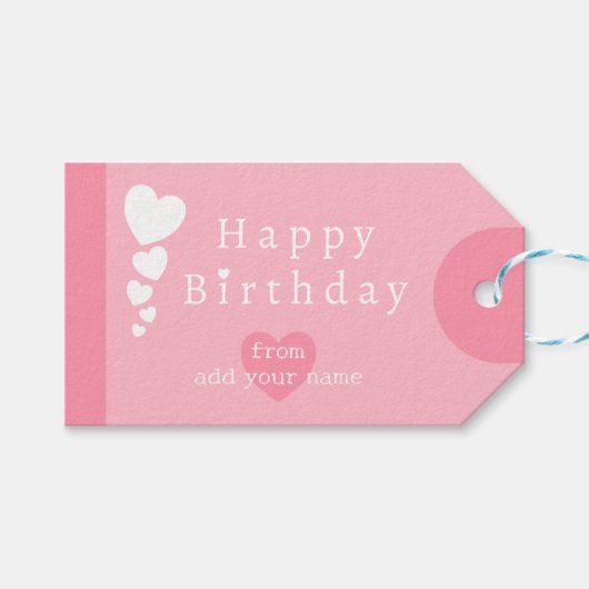 さくらんぼブロッサムピンク誕生日ハートギフトラベル ギフトタグ (正面(横))