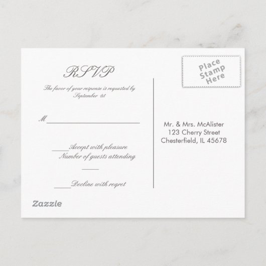 さくらんぼブロッサムピンク/グレーRSVPポストカード インビテーションポストカード (裏面)