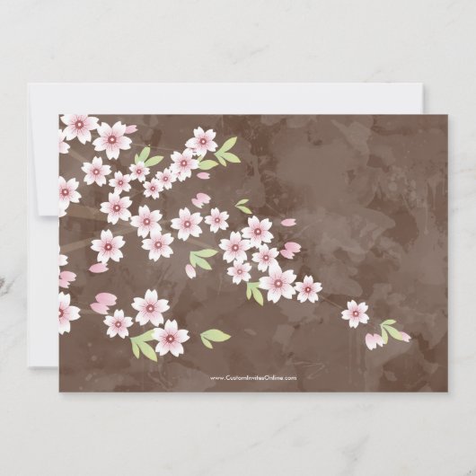 さくらんぼブロッサムピンク&ブラウンベビーガールフォト誕生 案内状 (裏面)