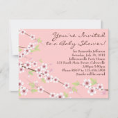 さくらんぼブロッサムピンク&ブラウンベビーシャワー 招待状 (正面)