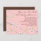 さくらんぼブロッサムピンク&ブラウンベビーシャワー 招待状 (正面/裏面)