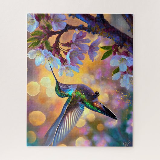 さくらんぼブロッサムファンタジーサンライズハミングバード ジグソーパズル (縦)