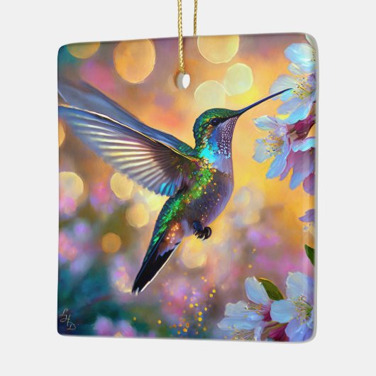 さくらんぼブロッサムファンタジーサンライズハミングバード セラミックオーナメント (左)