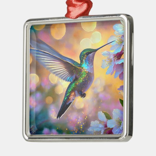 さくらんぼブロッサムファンタジーサンライズハミングバード メタルオーナメント (左)