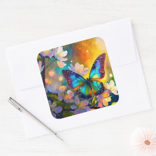 さくらんぼブロッサムファンタジーサンライズバタフライ スクエアシール (封筒)