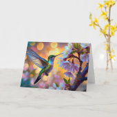 さくらんぼブロッサムファンタジーハミングバード カード (黄色い花)