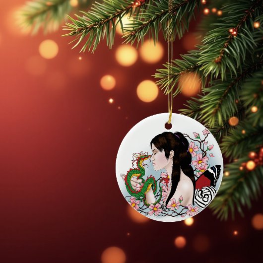 さくらんぼブロッサムフェアリーのドラゴンフレンドシップ セラミックオーナメント