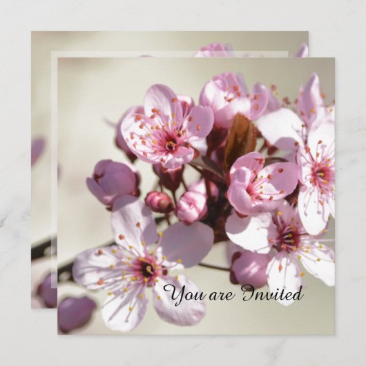 さくらんぼブロッサムフラワー誕生日 招待状 (正面/裏面)