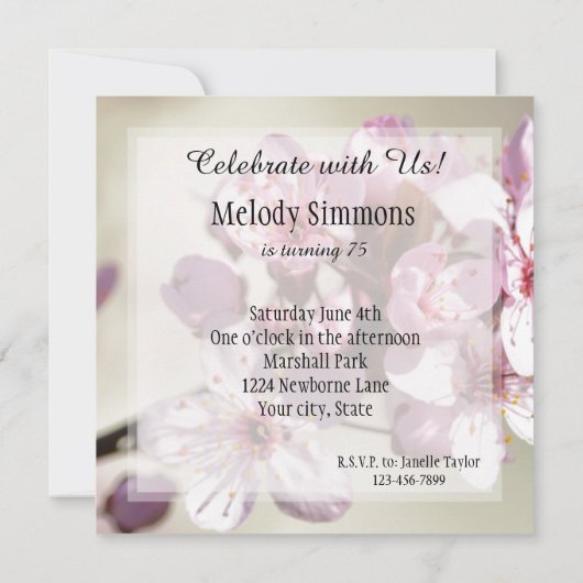 さくらんぼブロッサムフラワー誕生日 招待状 (裏面)