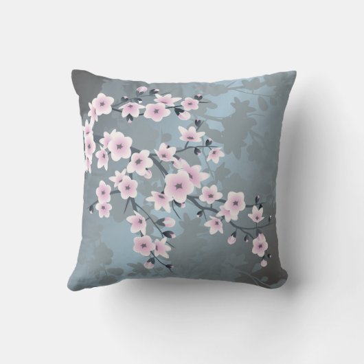 さくらんぼブロッサムフローラほこりっぽいピンクほこりっぽいブルー クッション (裏面)