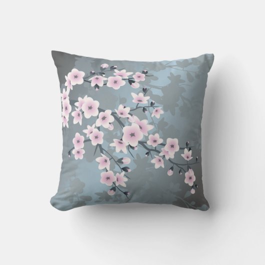 さくらんぼブロッサムフローラほこりっぽいピンクほこりっぽいブルー クッション (正面)