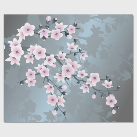さくらんぼブロッサムフローラほこりっぽいピンクブルー ラッピングペーパー (フラット)