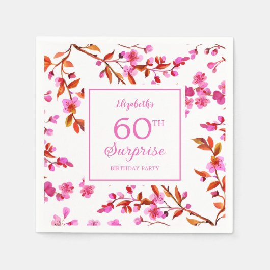 さくらんぼブロッサムフローラサプライズピンク誕生日 スタンダードカクテルナプキン (正面)