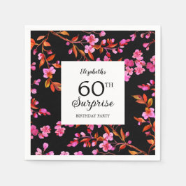 さくらんぼブロッサムフローラサプライズブラック誕生日 スタンダードカクテルナプキン