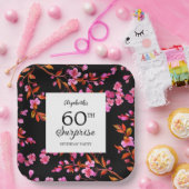 さくらんぼブロッサムフローラサプライズブラック誕生日 ペーパープレート (パーティー)