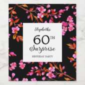 さくらんぼブロッサムフローラサプライズブラック誕生日 ワインラベル (シングルラベル)