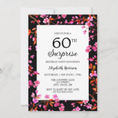 さくらんぼブロッサムフローラサプライズブラック誕生日 招待状 (正面)