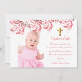 さくらんぼブロッサムフローラフォトクロスガールバプテスマ サンキューカード (正面)