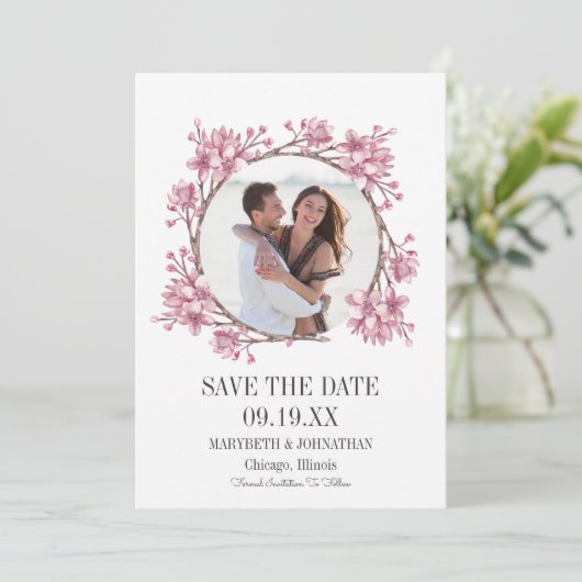 さくらんぼブロッサムフローラリース写真の保存日付 セーブザデート (スタンド正面)