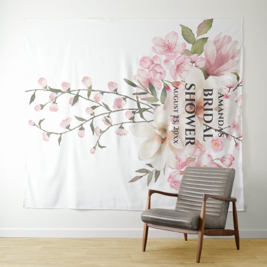 さくらんぼブロッサムブライダルシャワーフォトブース背景 タペストリー (インサイチュ(横))