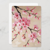 さくらんぼブロッサムブランチアートエレガント – ピンク桜 招待状 (正面/裏面)