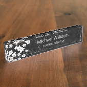 さくらんぼブロッサムホワイトブラック大理石葬儀ディレクター デスクネームプレート (側面)