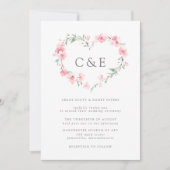 さくらんぼブロッサムボタニカルハートモノグラム結婚ズ 招待状 (正面)