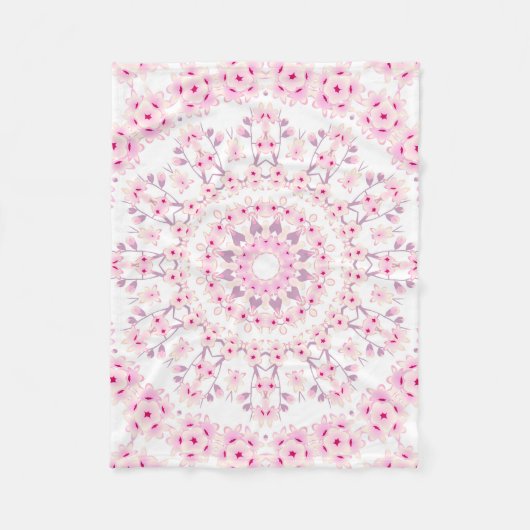 さくらんぼブロッサムマンダラパターンフローラピンク フリースブランケット (正面)