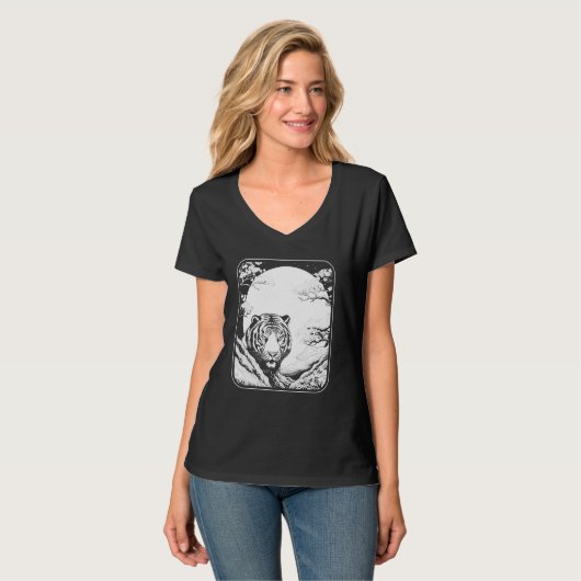 さくらんぼブロッサムムーン大きな猫 – ワイルドライフアニマルティゲ Tシャツ (正面フル)