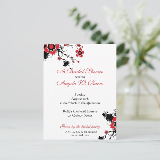 さくらんぼブロッサムモダンカスタムブライダルシャワー インビテーションポストカード (スタンド正面)