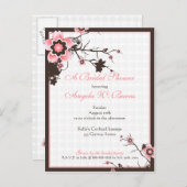 さくらんぼブロッサムモダンカスタムブライダルシャワー インビテーションポストカード (正面/裏面)