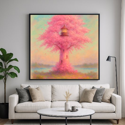 さくらんぼブロッサムライトハウスパステル絵を描ズスタイル ポスター