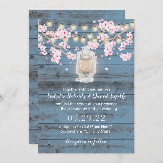 さくらんぼブロッサムランタンダスティブルーバ結婚ンズ 招待状 (正面/裏面)