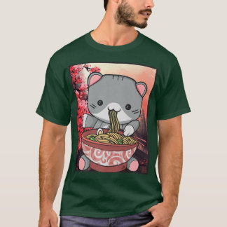 さくらんぼブロッサムラーメン猫かわいい Tシャツ