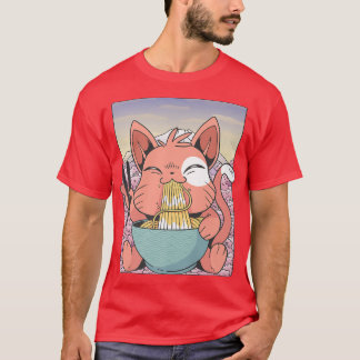 さくらんぼブロッサムラーメン猫かわいい Tシャツ