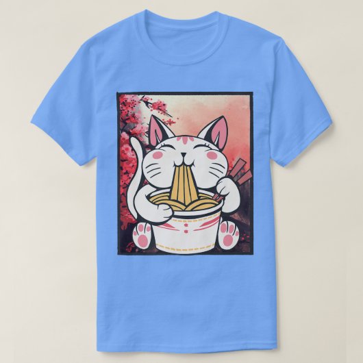 さくらんぼブロッサムラーメン猫かわいい Tシャツ (デザイン正面)