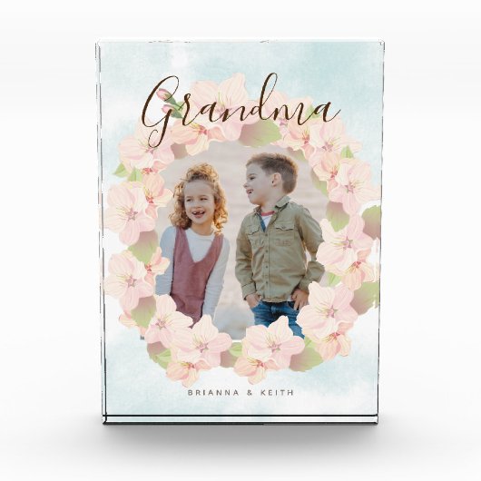 さくらんぼブロッサムリースおばあちゃんピンク フォトブロック (正面)