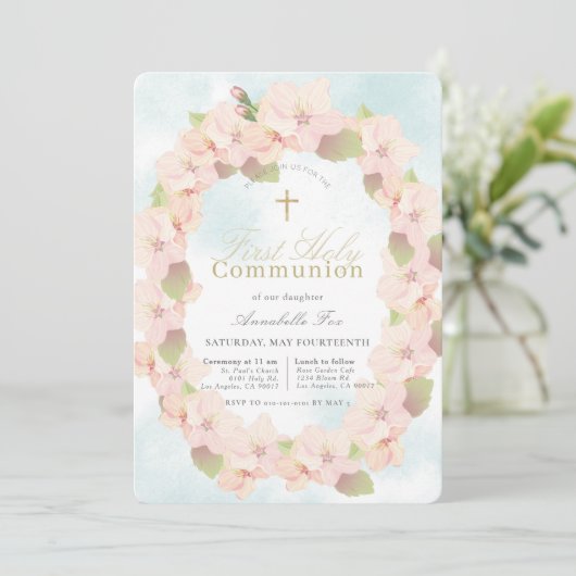 さくらんぼブロッサムリースガールファースト聖餐式 招待状 (スタンド正面)