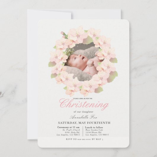 さくらんぼブロッサムリースフローラ写真《キリスト教》洗礼式や命名式 招待状 (正面)