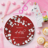 さくらんぼブロッサムレッドブラックアンドホワイト誕生日 ペーパープレート (パーティー)