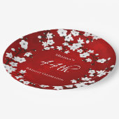 さくらんぼブロッサムレッドブラックアンドホワイト誕生日 ペーパープレート (アングル)