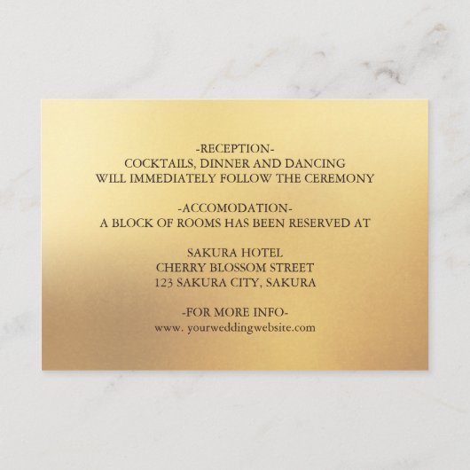 さくらんぼブロッサムレッド中国の金ゴールド結婚ズ エンクロージャーカード (裏面)