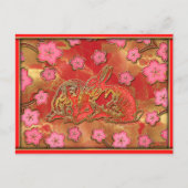 さくらんぼブロッサムレッド金ゴールド中国のラビット新年 シーズンポストカード (正面)